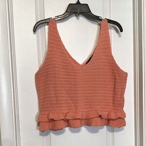 Peach Knit Ruffle Hem Tank Top